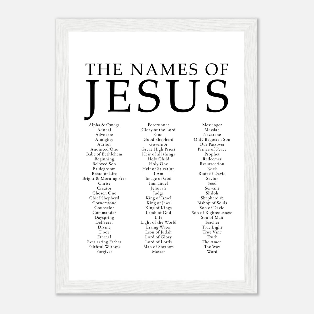 The names of jesus Poster mit Holzrahmen HOLYSTORE