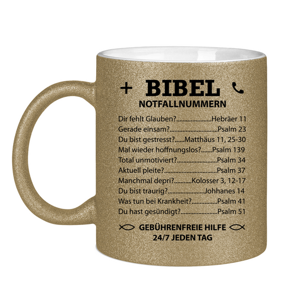 Glitzertasse bibel notfallnummern