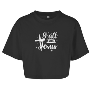 Damen Oversize Crop Top all you need jesus