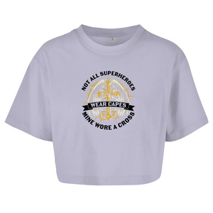 Damen Oversize Crop Top mine superheroes wore cross