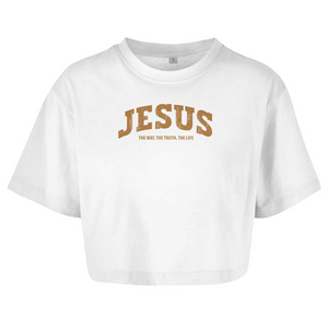 Damen Oversize Crop Top jesus the way the truth the life
