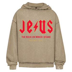 Oversize Washed Hoodie jesus the rock matthew 7:24-25