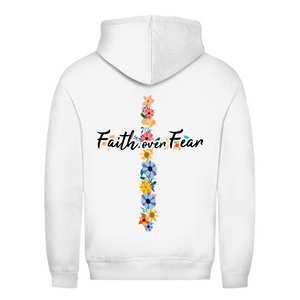 Damen Hoodie faith over fear blumen kreuz