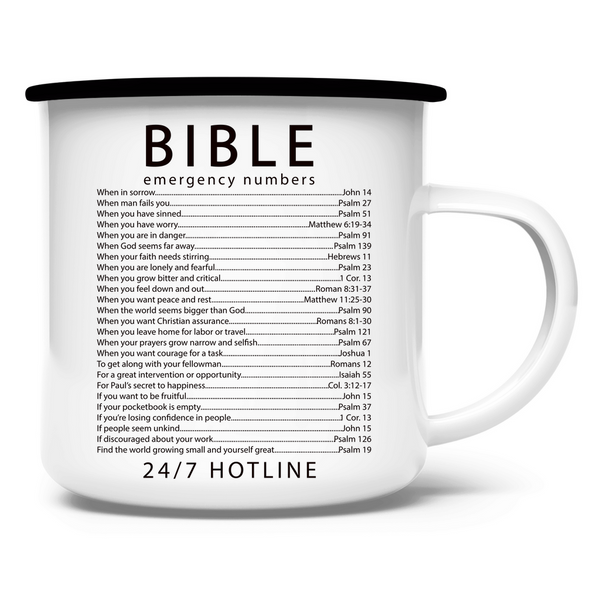 Emaille Tasse bible emegrency numbers