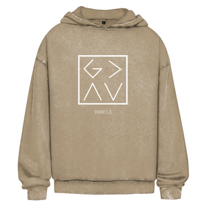 Oversize Washed Hoodie god is greater romans 8:28