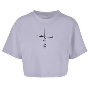 Damen Oversize Crop Top jesus kreuz