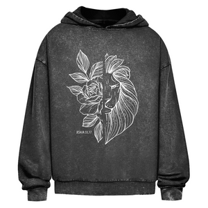 Oversize Washed Hoodie Blume Löwe jesaja 33,17