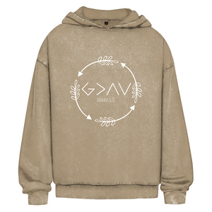 Oversize Washed Hoodie god greater than highs lows romans 8:28
