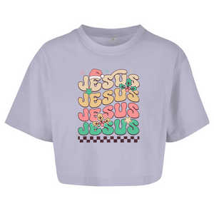 Damen Oversize Crop Top jesus weihnachtsmotiv