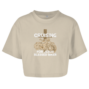 Damen Oversize Crop Top cruising for jesus blessed biker