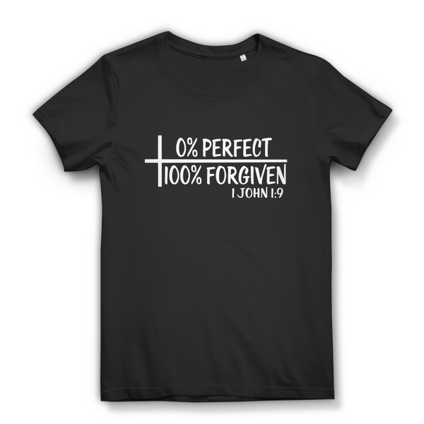 Damen Bio T-Shirt 0% perfect 100% forgiven 1 john 1:9