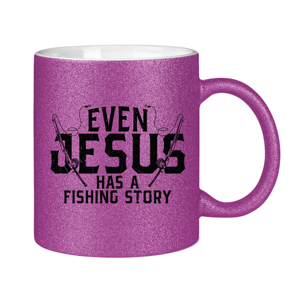 Glitzertasse even jesus has a fishing story angler