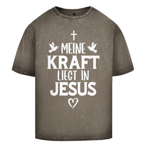 Oversize Washed T-Shirt meine kraft liegt in jesus