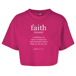 Damen Oversize Crop Top faith hebrews 11:1