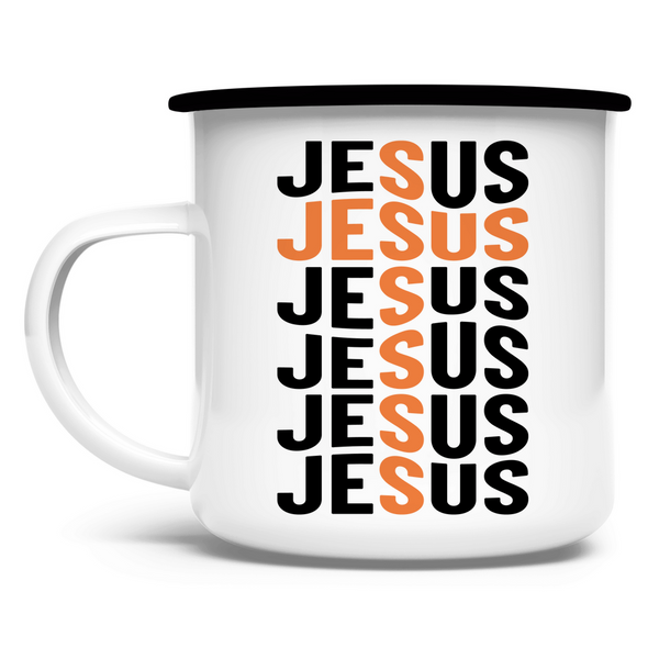 Emaille Tasse jesus schriftzug