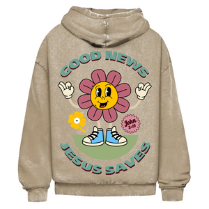 Oversize Washed Hoodie good news jesus saves