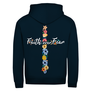 Zipper Hoodie faith over fear blumen kreuz