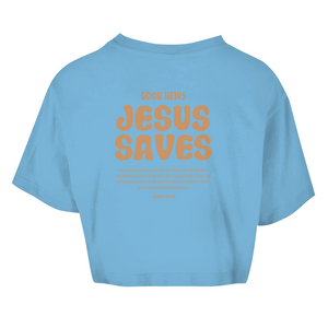 Damen Oversize Crop Top jesus saves john 3:16-17