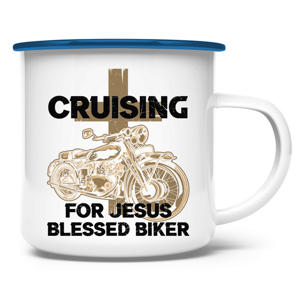 Emaille Tasse cruising for jesus blessed biker