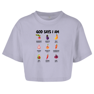 Damen Oversize Crop Top god says i am handsome