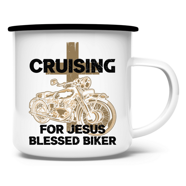 Emaille Tasse cruising for jesus blessed biker