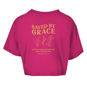 Damen Oversize Crop Top saved by grace ehpesians 2:8-9