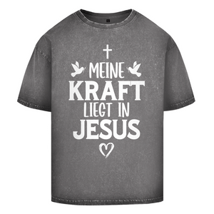 Oversize Washed T-Shirt meine kraft liegt in jesus