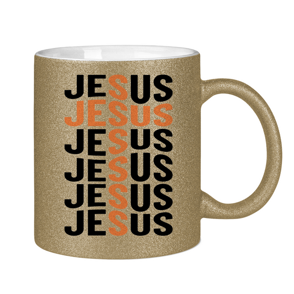 Glitzertasse jesus schriftzug