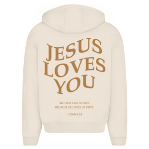 Oversize Zipper Hoodie jesus loves you 1 john 4,19