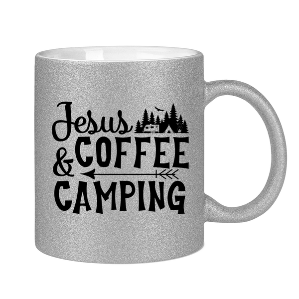 Glitzertasse jesus coffee camping