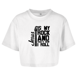 Damen Oversize Crop Top jesus is my rock guitarist