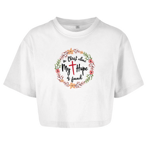 Damen Oversize Crop Top in christ alone my hope is found