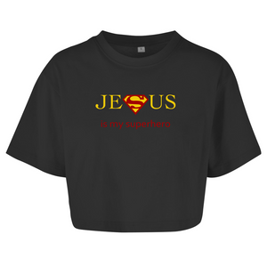 Damen Oversize Crop Top jesus is my superhero