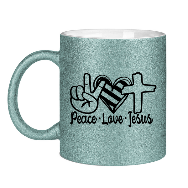 Glitzertasse peace love jesus