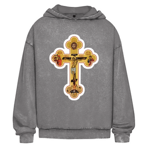 Oversize Washed Hoodie Griechisch Orthodoxe Jesus Kreuz