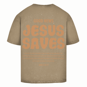 Oversize Washed T-Shirt jesus saves john 3:16-17