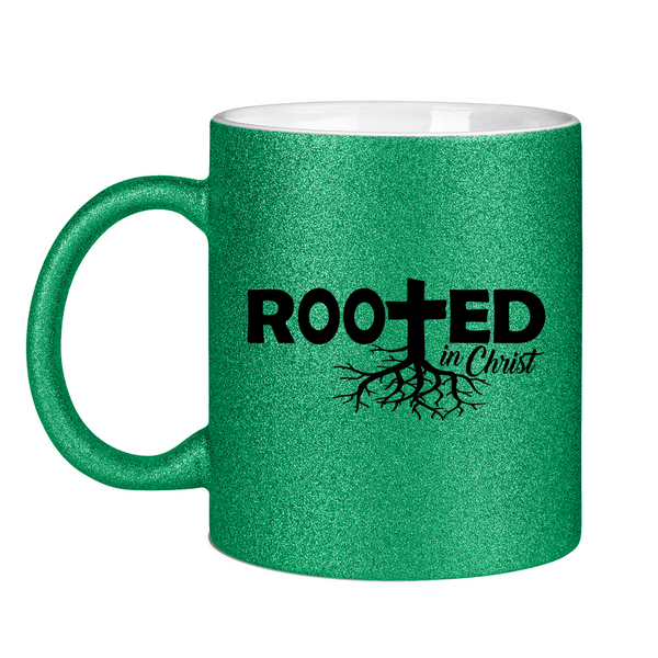 Glitzertasse rooted in christ