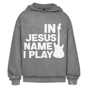 Oversize Washed Hoodie in jesus name i play guitarist