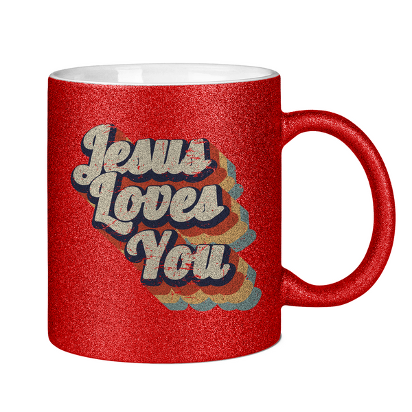 Glitzertasse jesus loves you