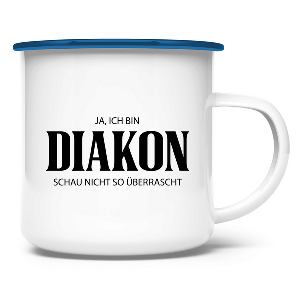 Emaille Tasse ja, ich bin diakon