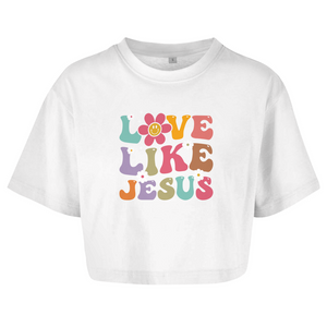 Damen Oversize Crop Top love like jesus retro