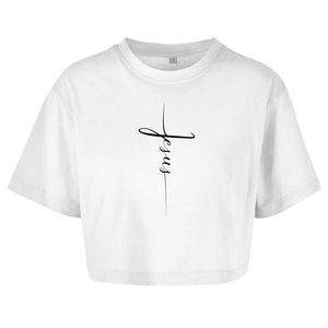 Damen Oversize Crop Top jesus kreuz