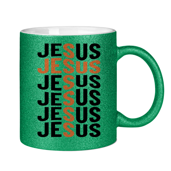 Glitzertasse jesus schriftzug