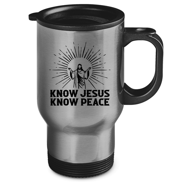 Edelstahl-Thermobecher know jesus know peace