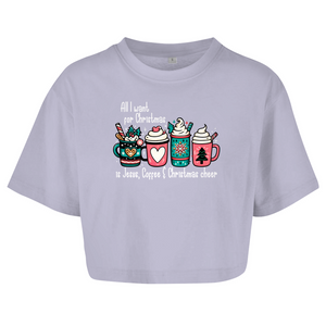 Damen Oversize Crop Top all i want for christmas is jesus coffee