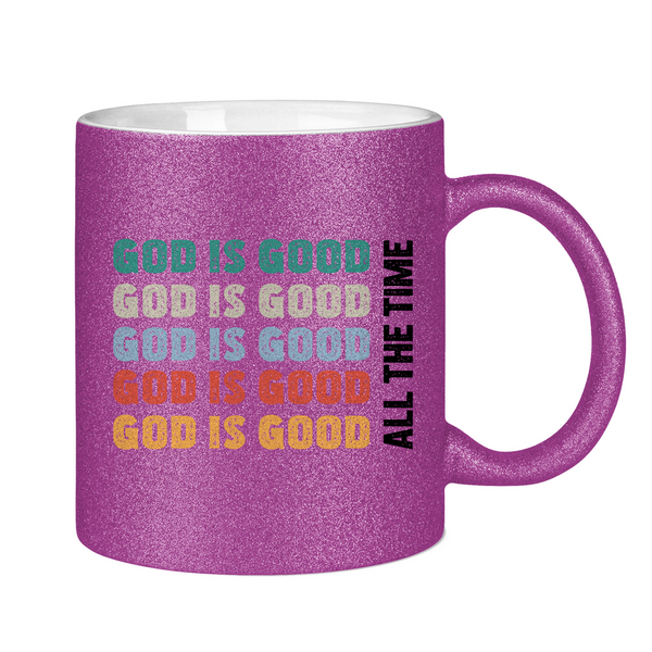 Glitzertasse god is good schriftzug