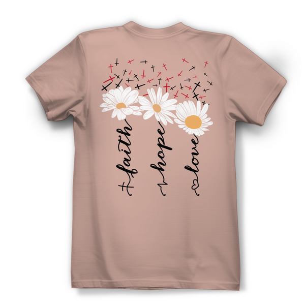 Damen Bio T-Shirt faith hope love blumen