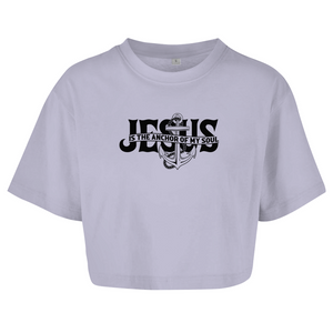 Damen Oversize Crop Top jesus the anchor of my soul