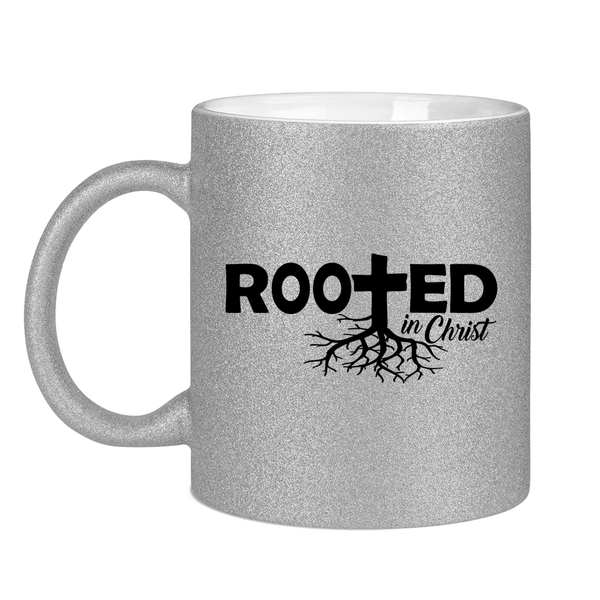 Glitzertasse rooted in christ