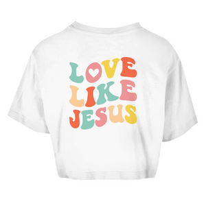Damen Oversize Crop Top love like jesus retro